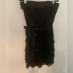 White House Black Market Black Strapless Ruffle Dress Sz 14 NWOT Whimsigoth